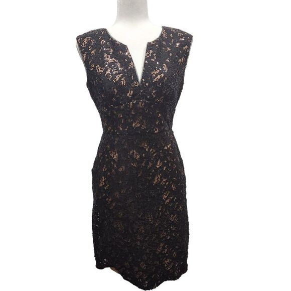 BCBGMaxAzria Kaya Black Burnout Sequin V Neck Open Back Cocktail Evening Dress 4 - Picture 3 of 11